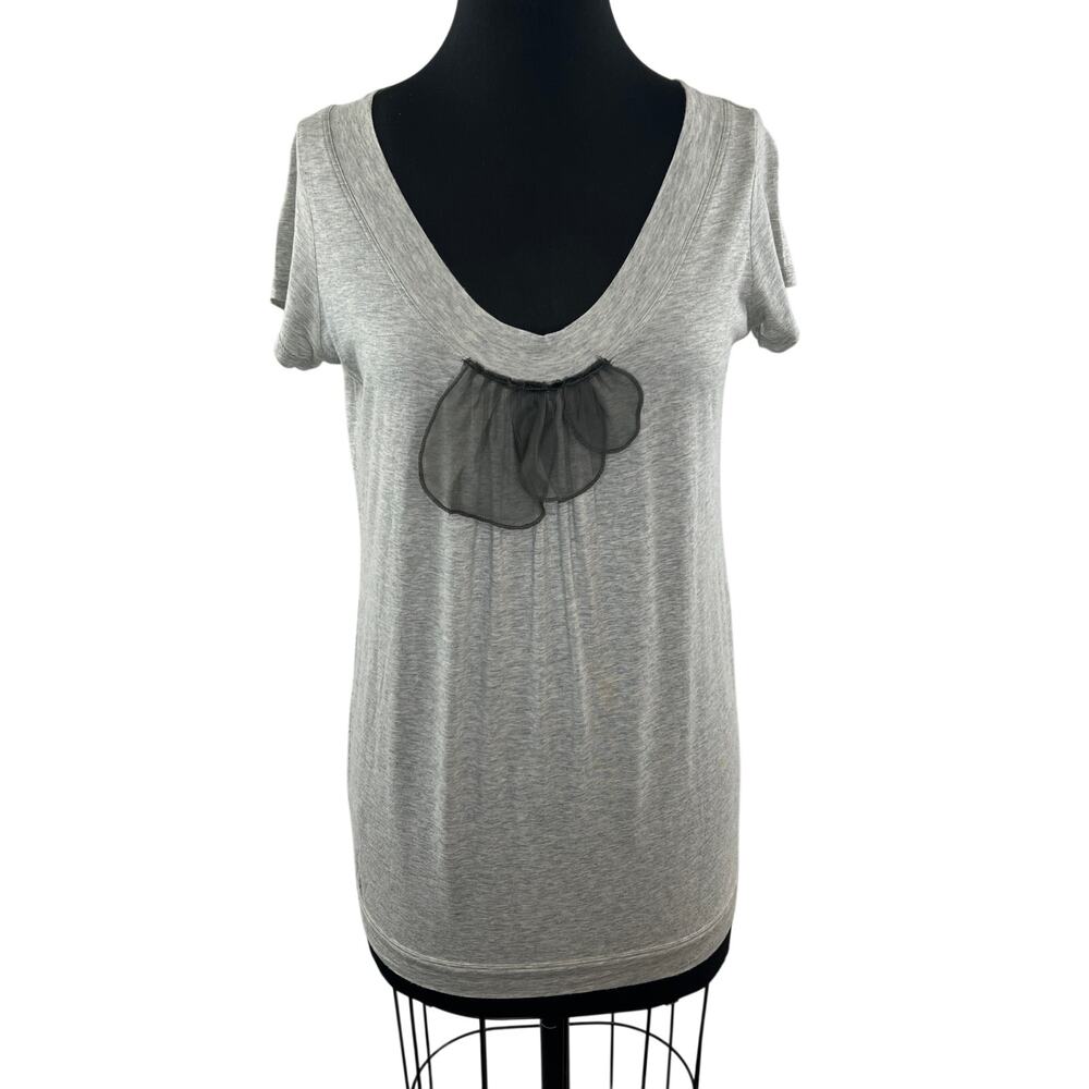VERA WANG Lavender Label Gray Floral Short Sleeve Top Size S Small